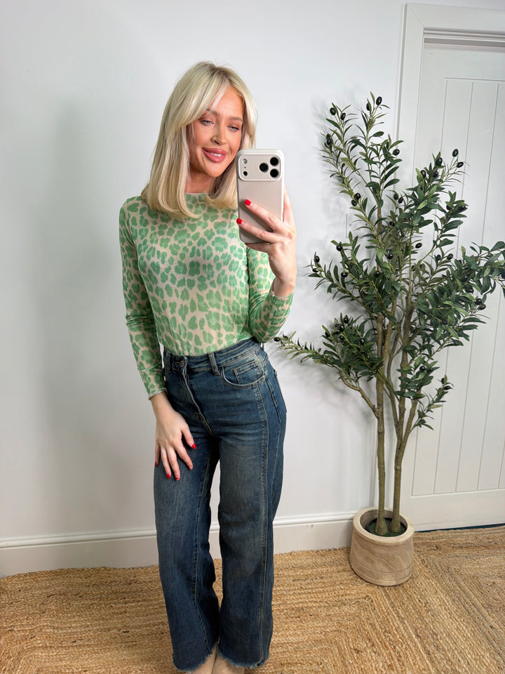 Cashmere Blend Top - Emerald Leopard