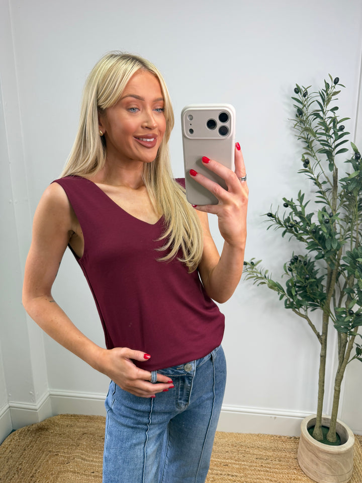 V Neck Double Layer Vest - Wine