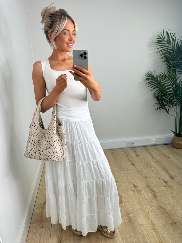 Indiah Tierred Skirt - White
