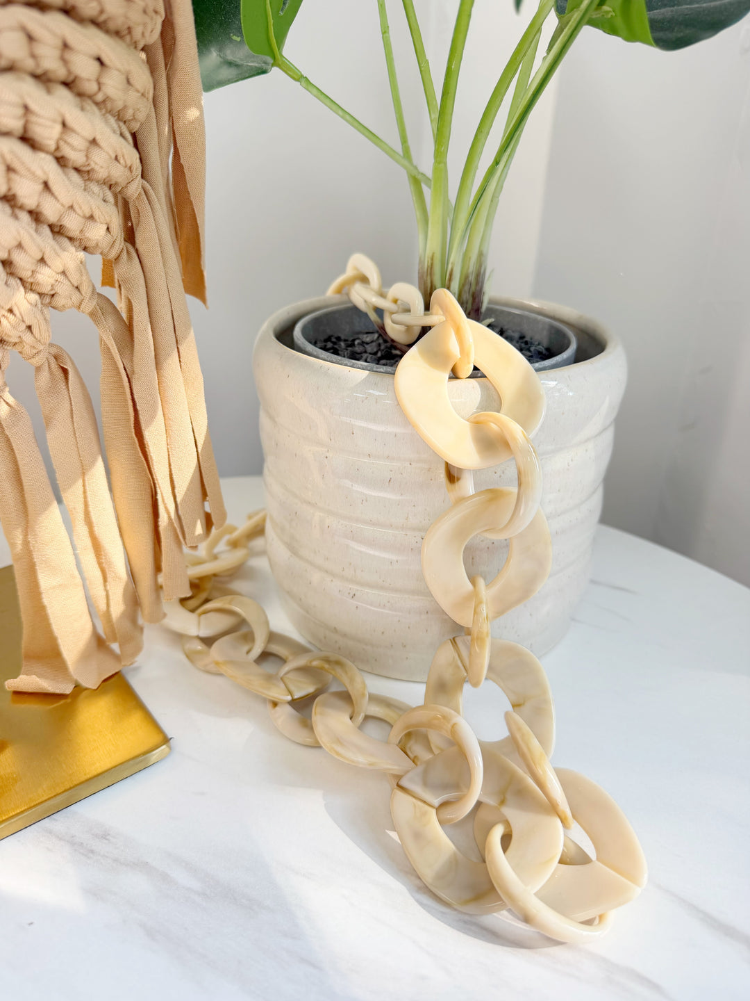 Cream Chain Necklace - Long