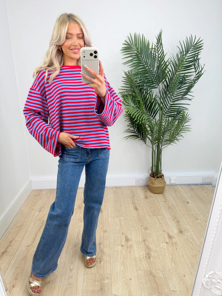 Girly Slogan Sweatshirt - Red & Blue