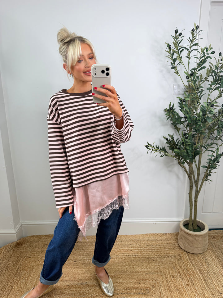Gracie Sweatshirt - Pink & Chocolate