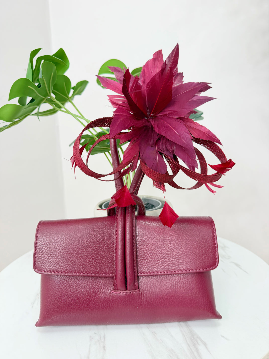 Feather Fascinator - Burgundy