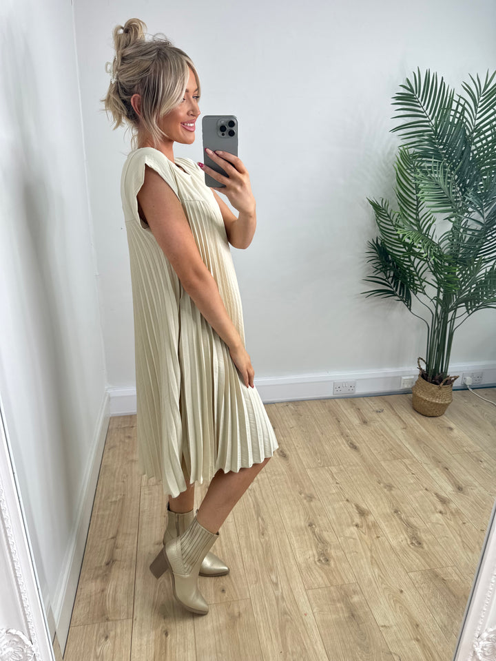 Miranda Pleated Dress - Cream