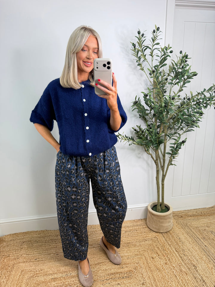 Leopard Cotton Denim Barrel - Blue