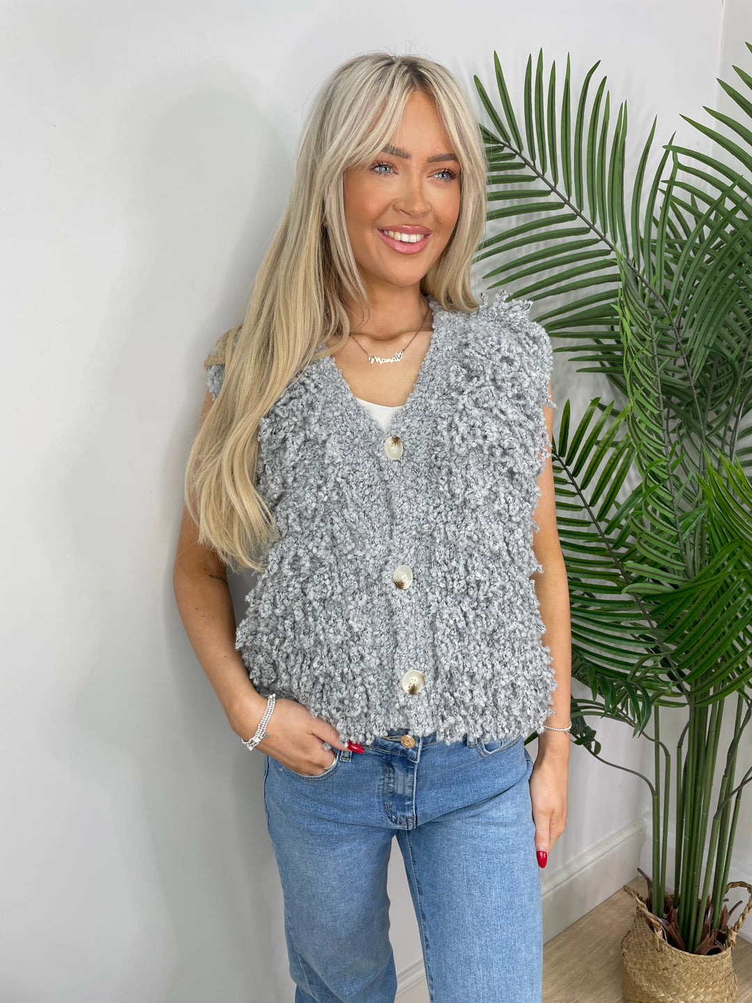 Popcorn Button Knit - Grey