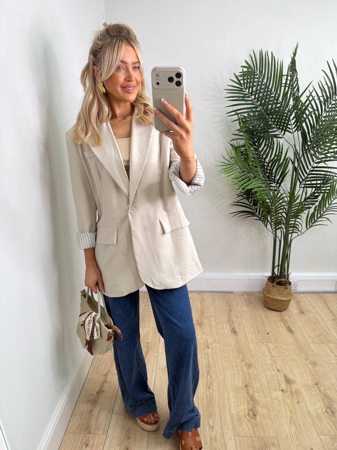 Pinstripe Blazer - Beige