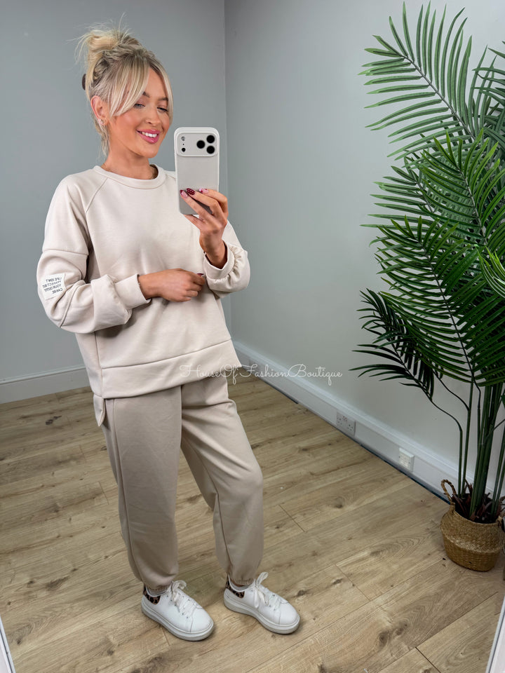 Slogan Patch Loungewear - Beige