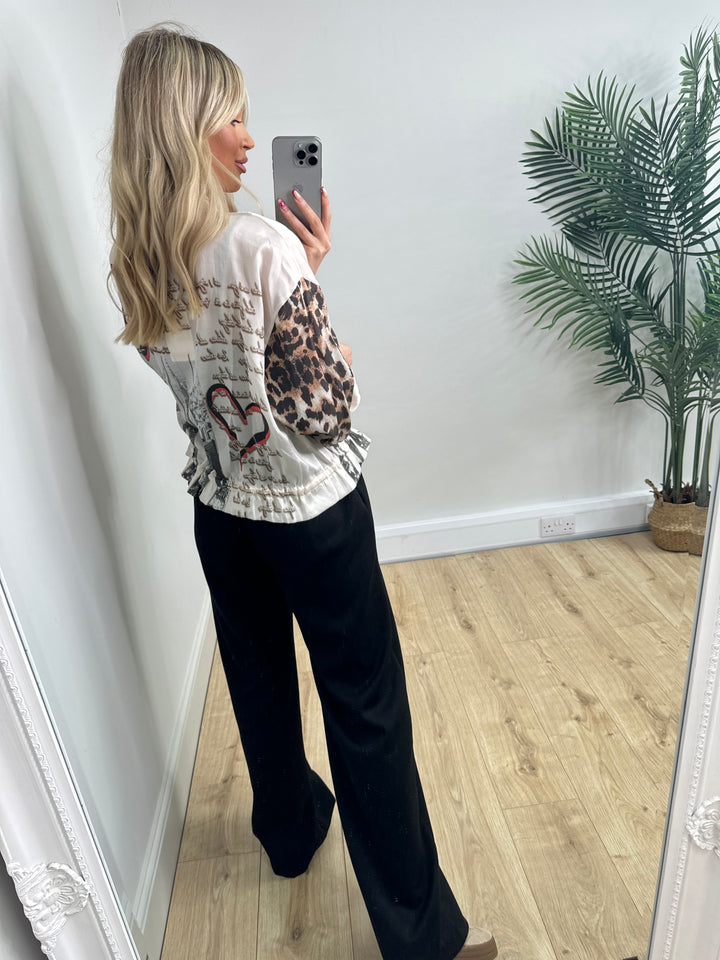 Heart Leopard Bomber - Cream