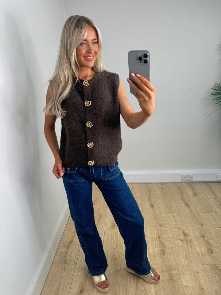 Shell Button Waistcoat - Chocolate