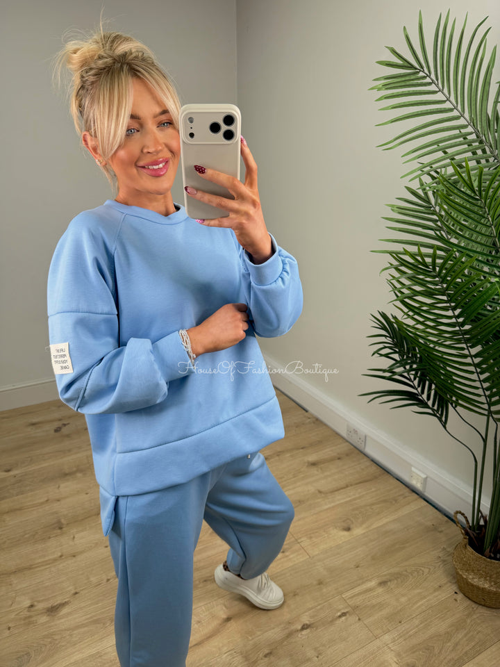 Slogan Patch Loungewear - Baby Blue