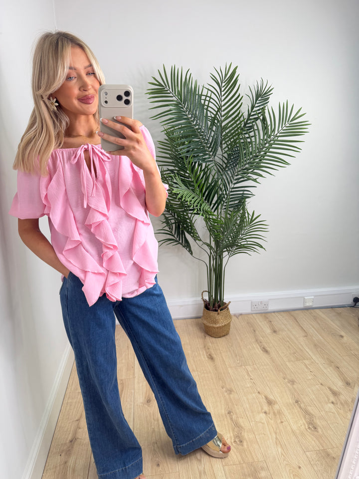 Bardot Ruffle Plain - Pink
