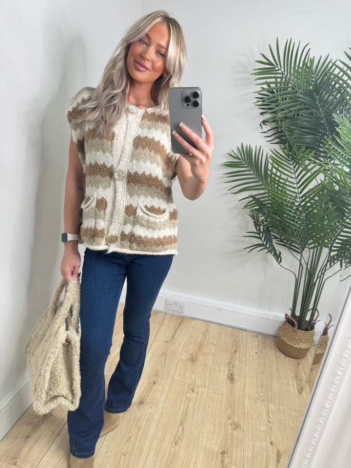 Lena Gold Button Tank - Beige