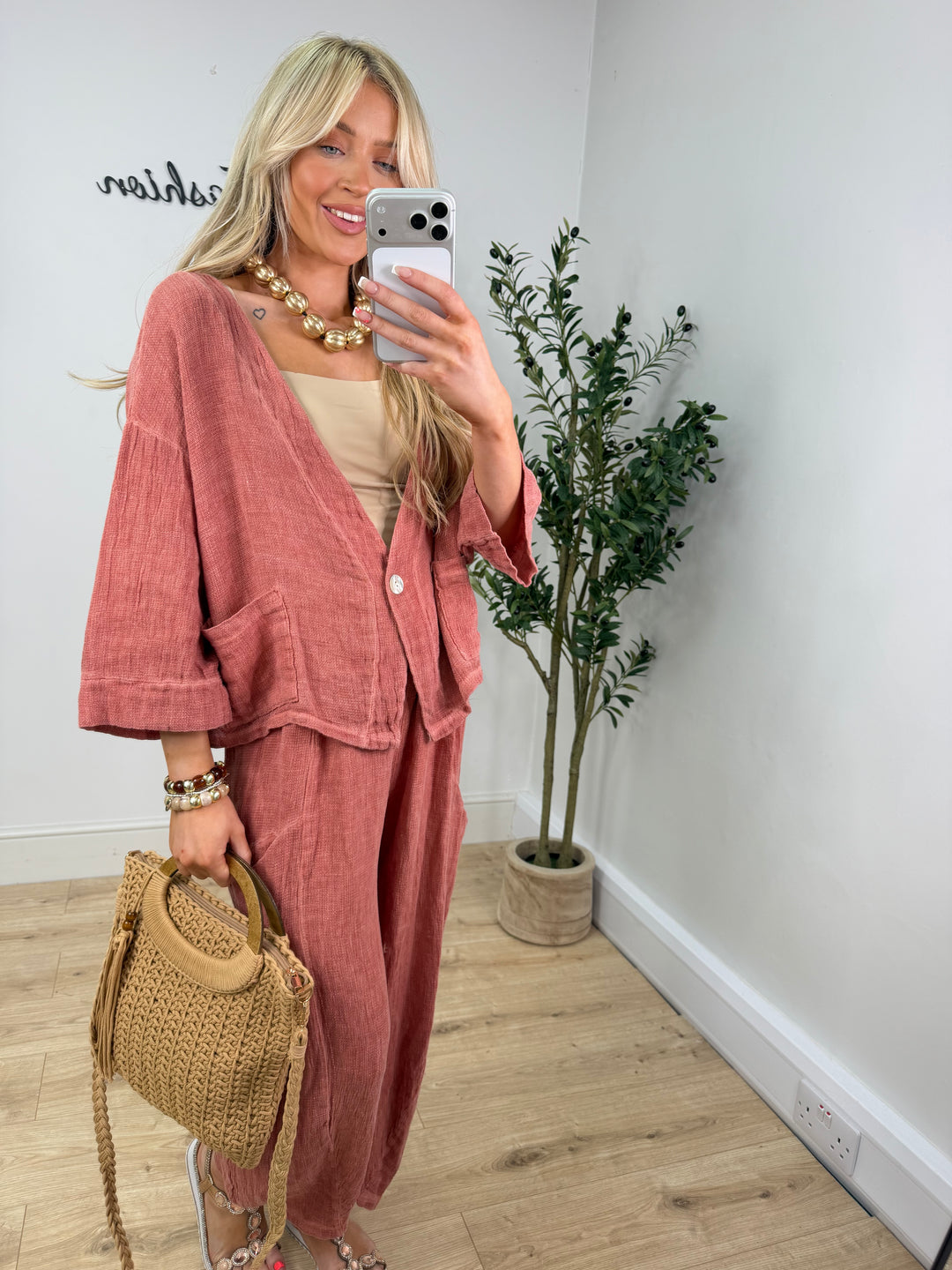 Leonie Tea Bag Cardigan - Brick