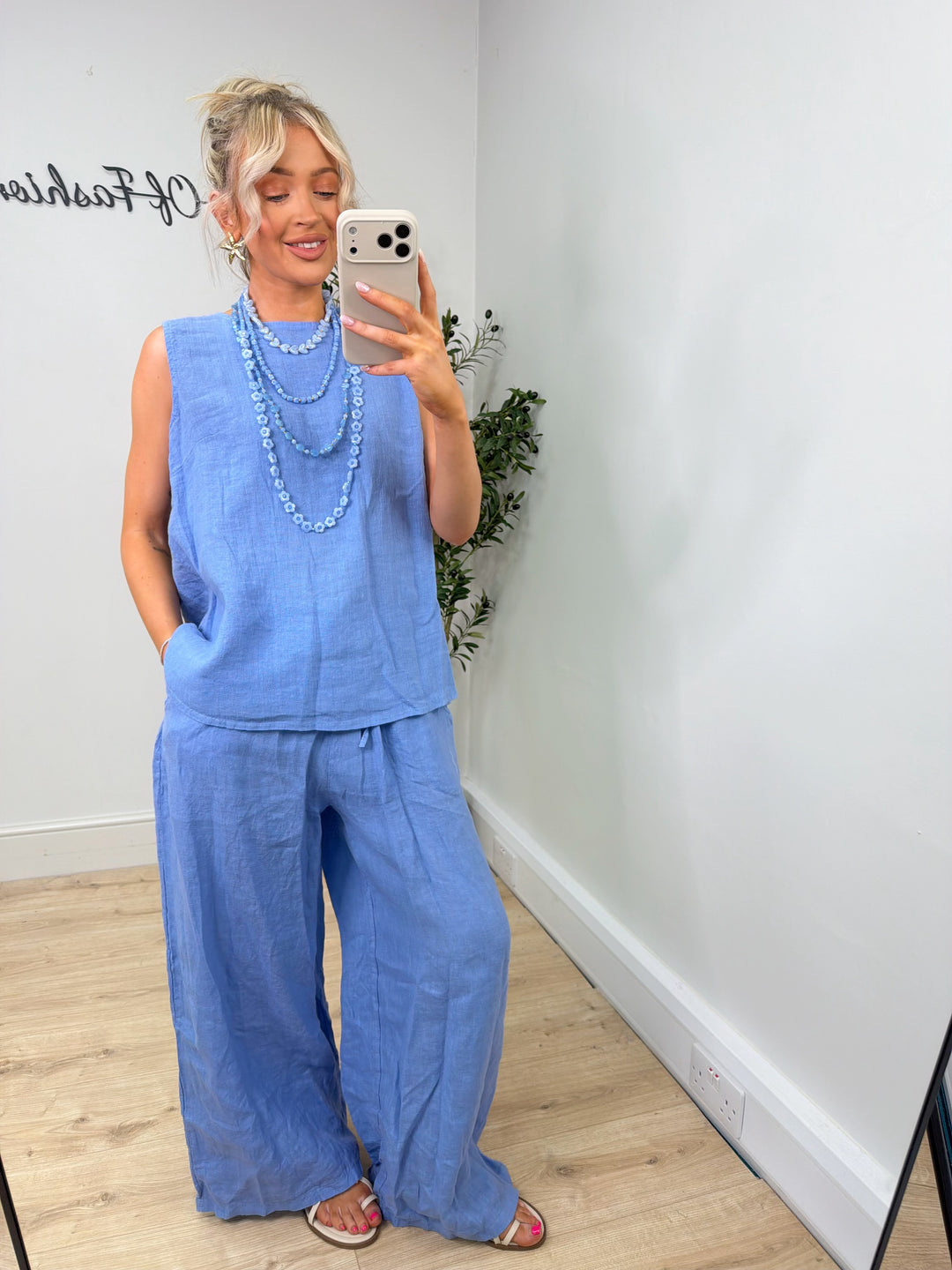 Bambi Linen Button Top -  Cornflower
