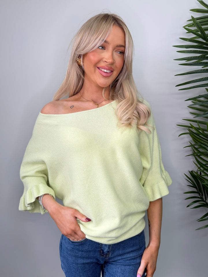 Lottie Frill Sleeve Knit - Pale Lime