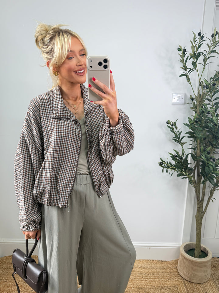 Nicole Check Bomber - Chocolate & Tan