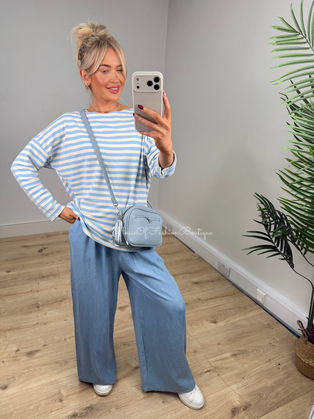 Eliana Stripe Sweatshirt - Baby Blue & Cream
