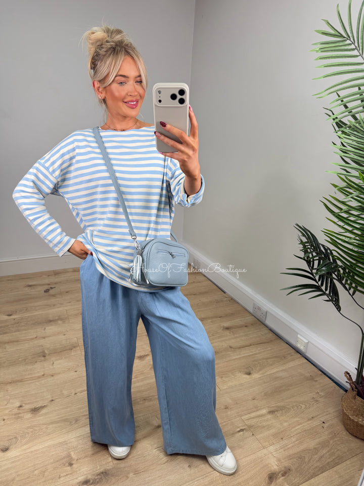 Eliana Stripe Sweatshirt - Baby Blue & Cream