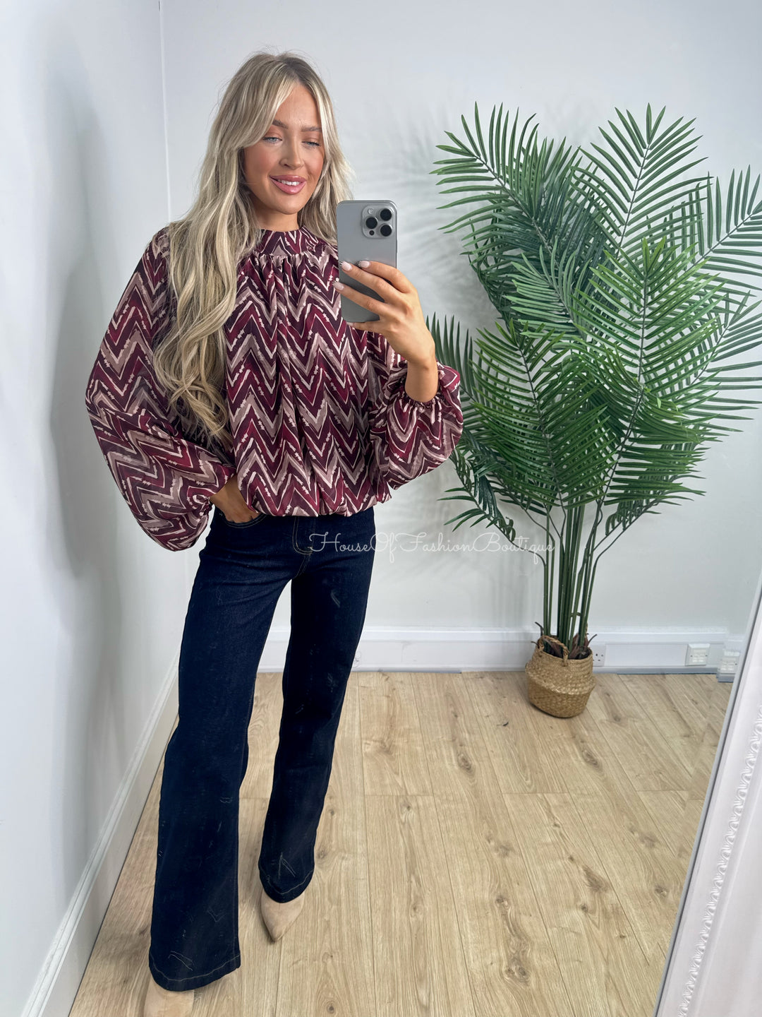 Lucie Bubble Hem Top - Burgundy