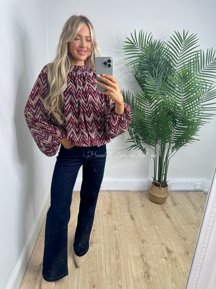 Lucie Bubble Hem Top - Burgundy