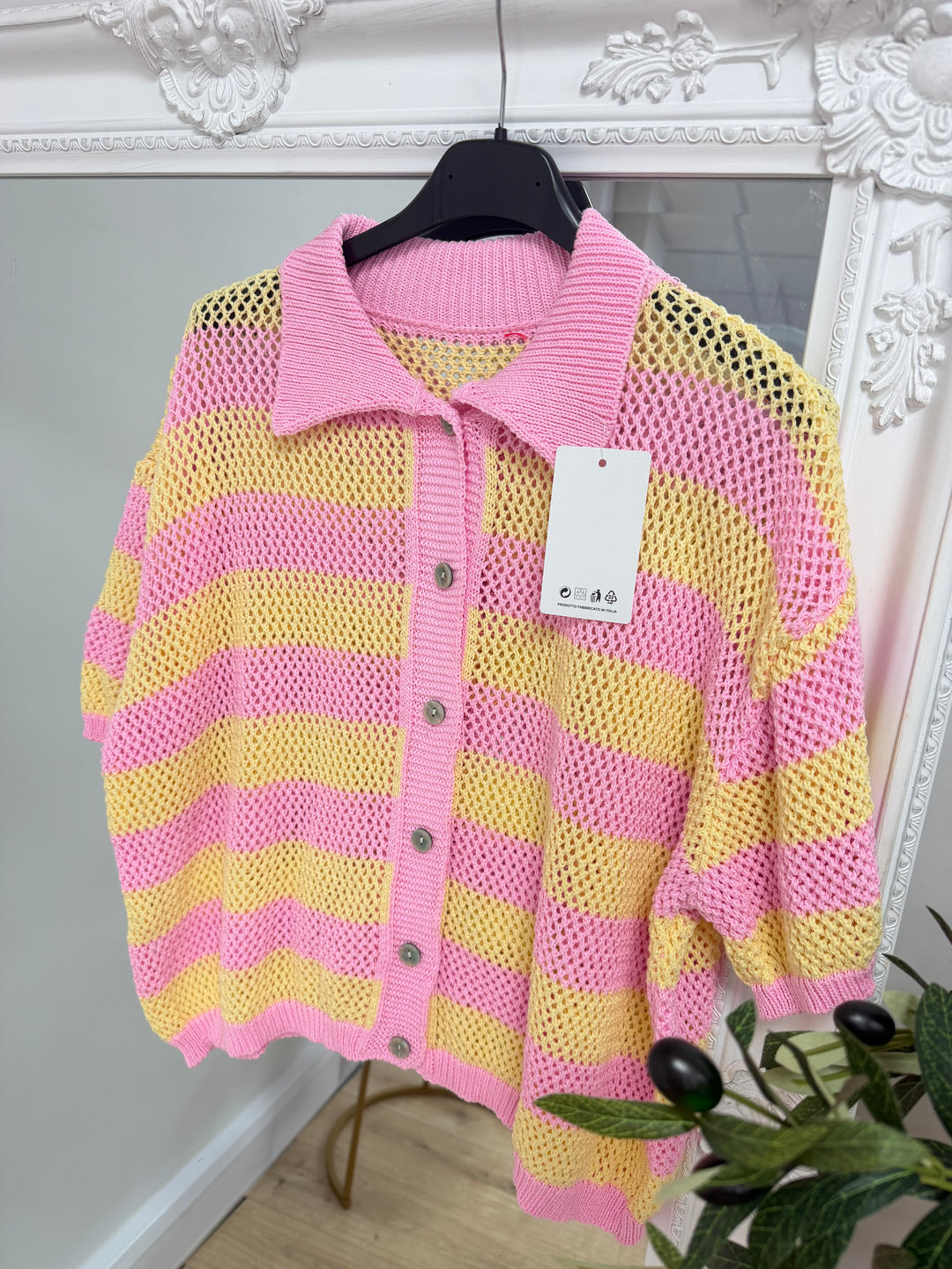 Crochet Shirt - Pink & lemon