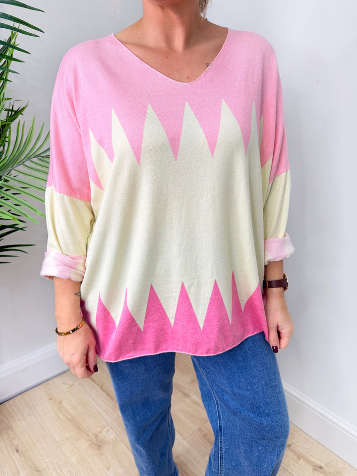 Lena Zig Zag Top - Lemon & Pink