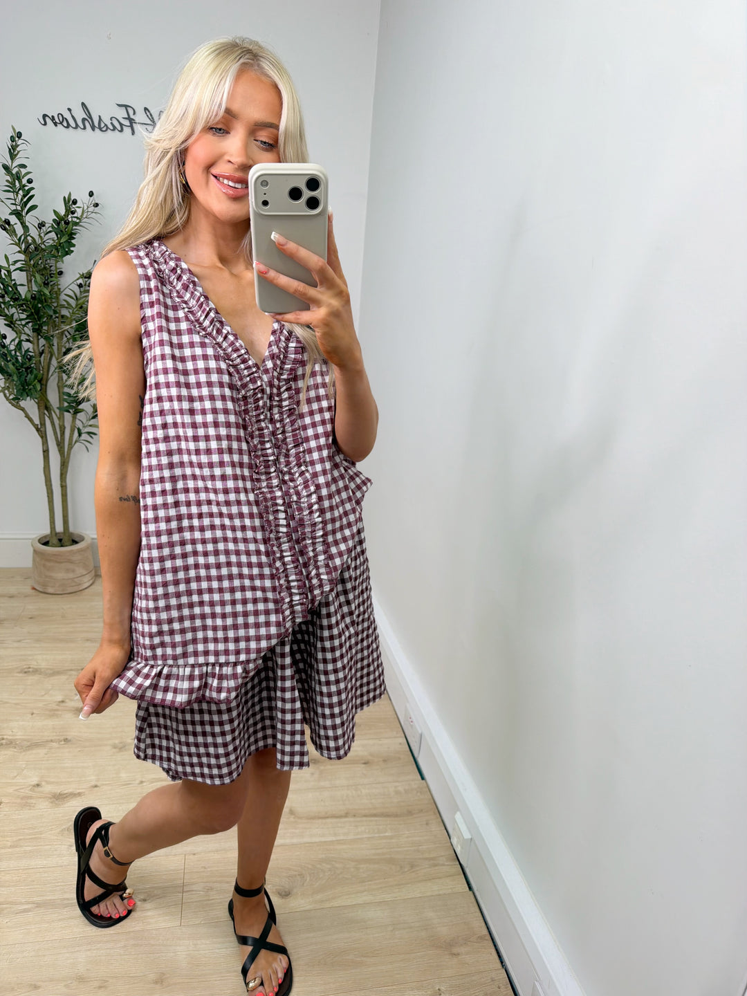 Morocco Gingham Top - Wine