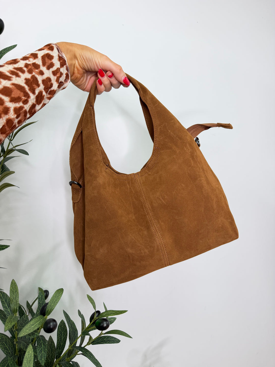 Faux Suede Handle Bag - Tan