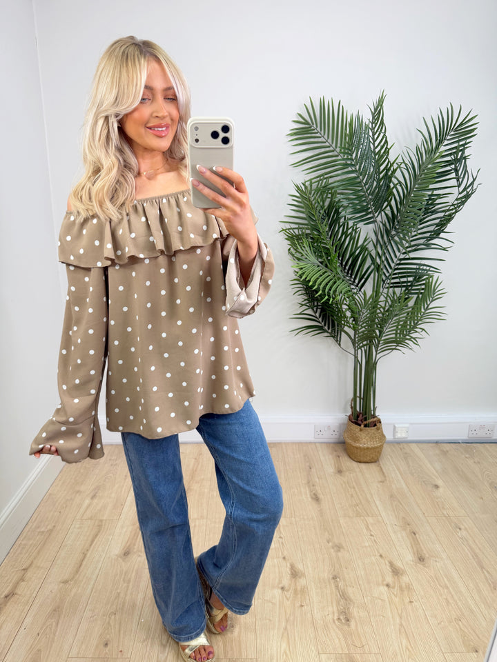 Linda Polka Dot Bardot - Mocha