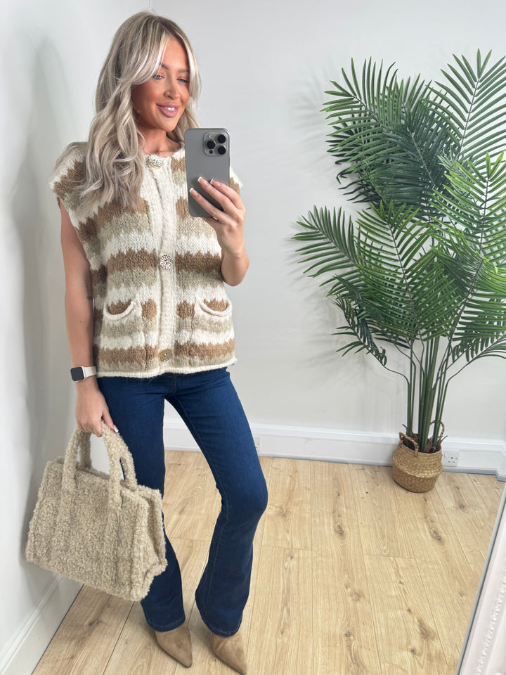 Lena Gold Button Tank - Beige