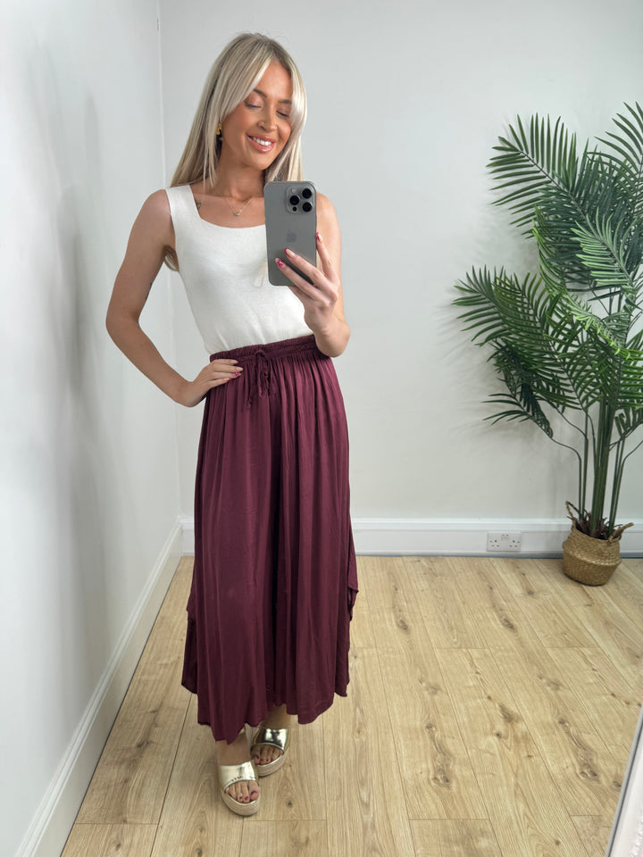 Sienna Wideleg Trousers - Burgundy