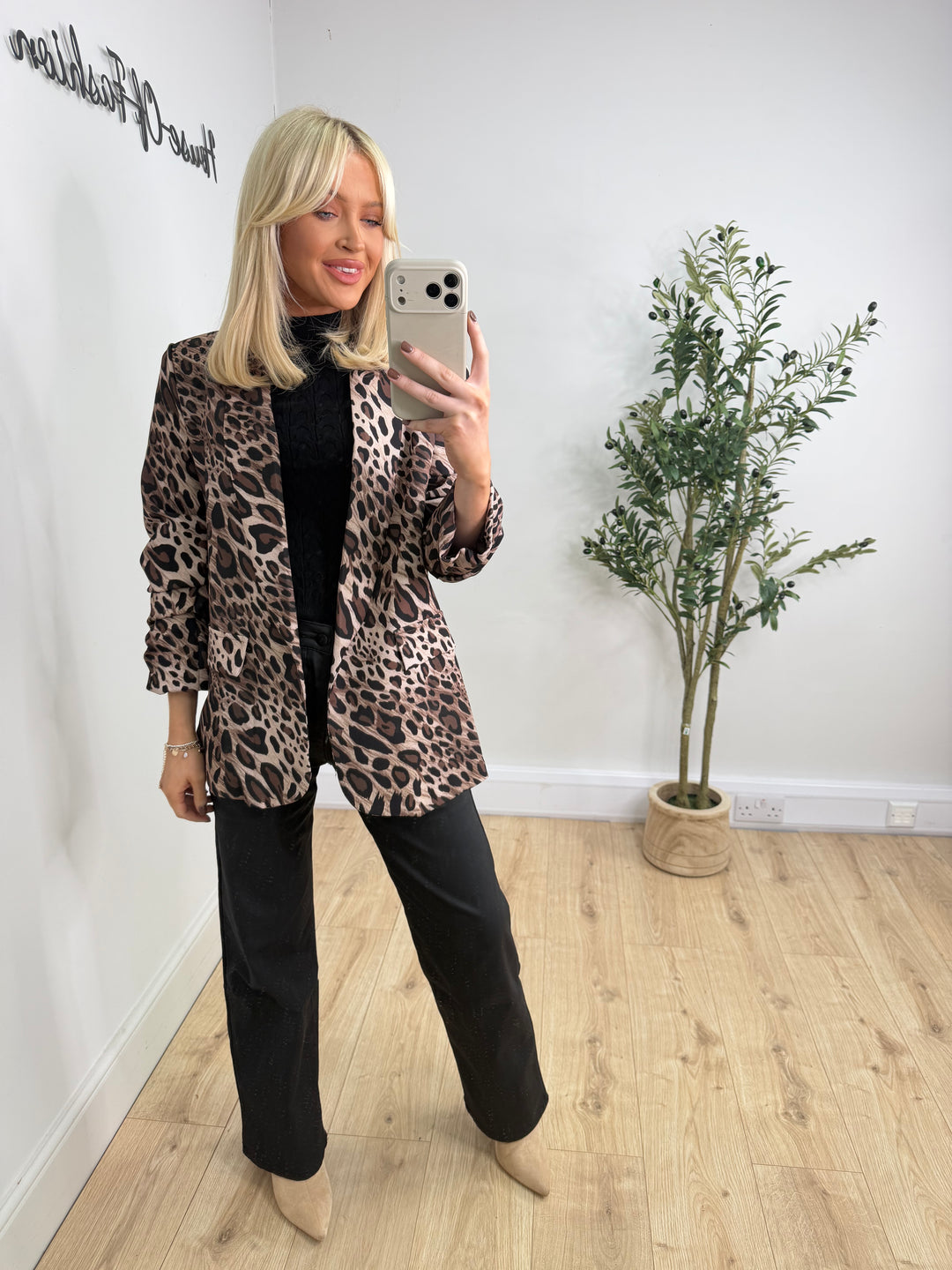 Ruched Blazer - Mocha Leopard