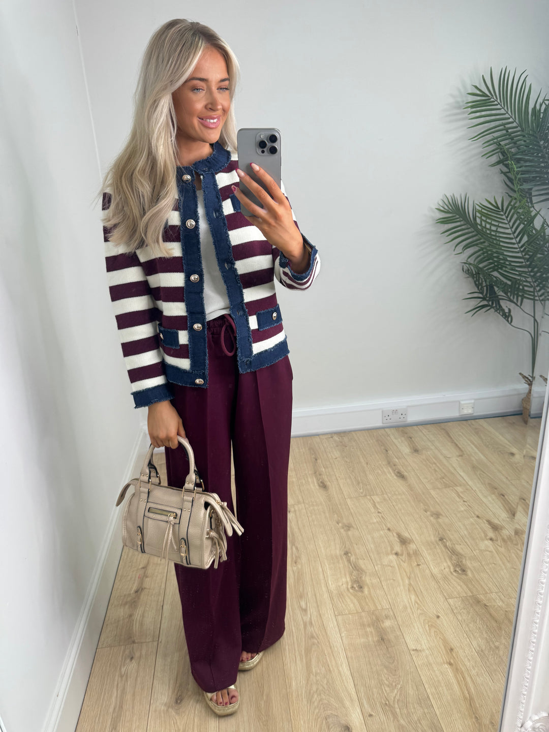 Freya Stripe Jacket - Burgundy