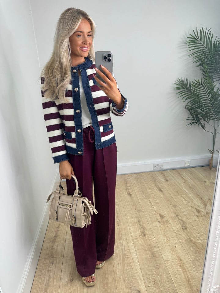 Freya Stripe Jacket - Burgundy