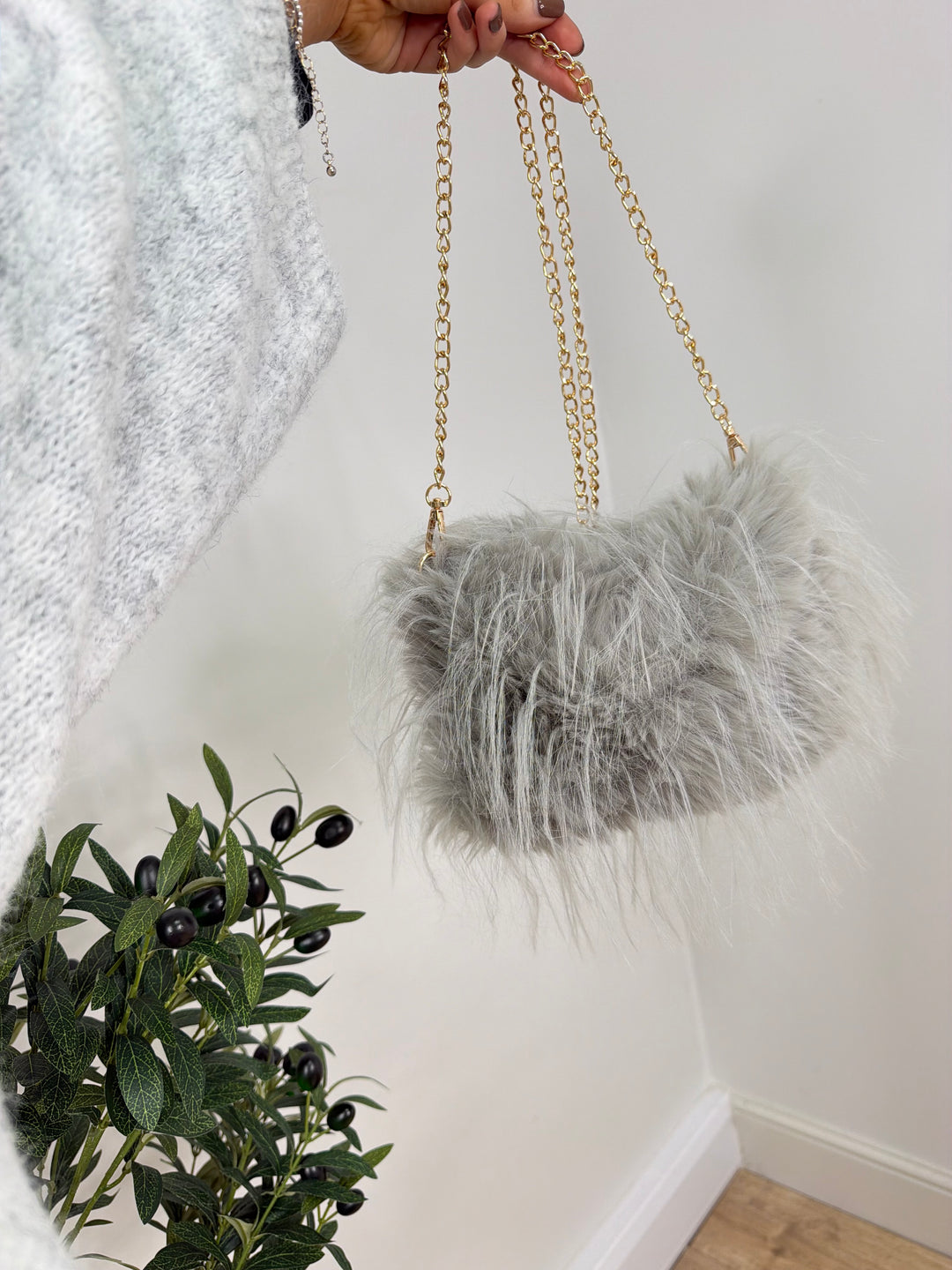 Faux Fur Mini Bag - Grey