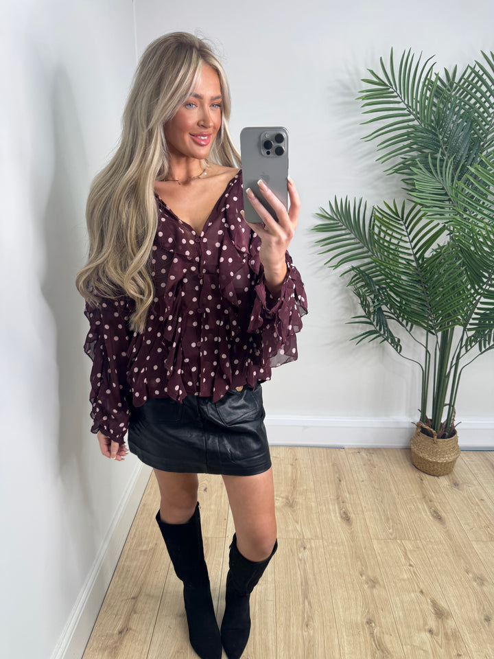 Peony Polka Dot Shirt - Burgundy
