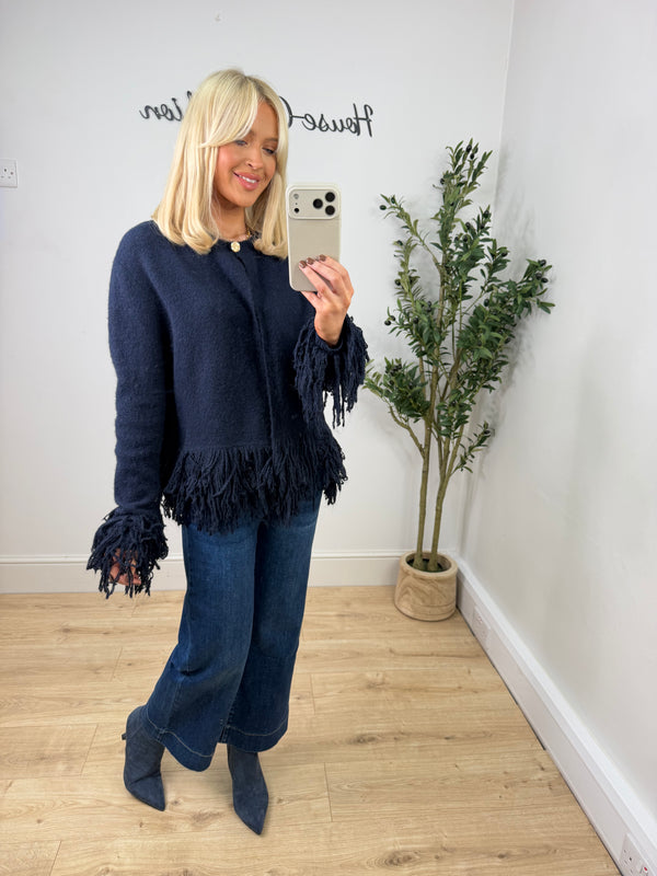 Adele Fringe Cardigan - Navy