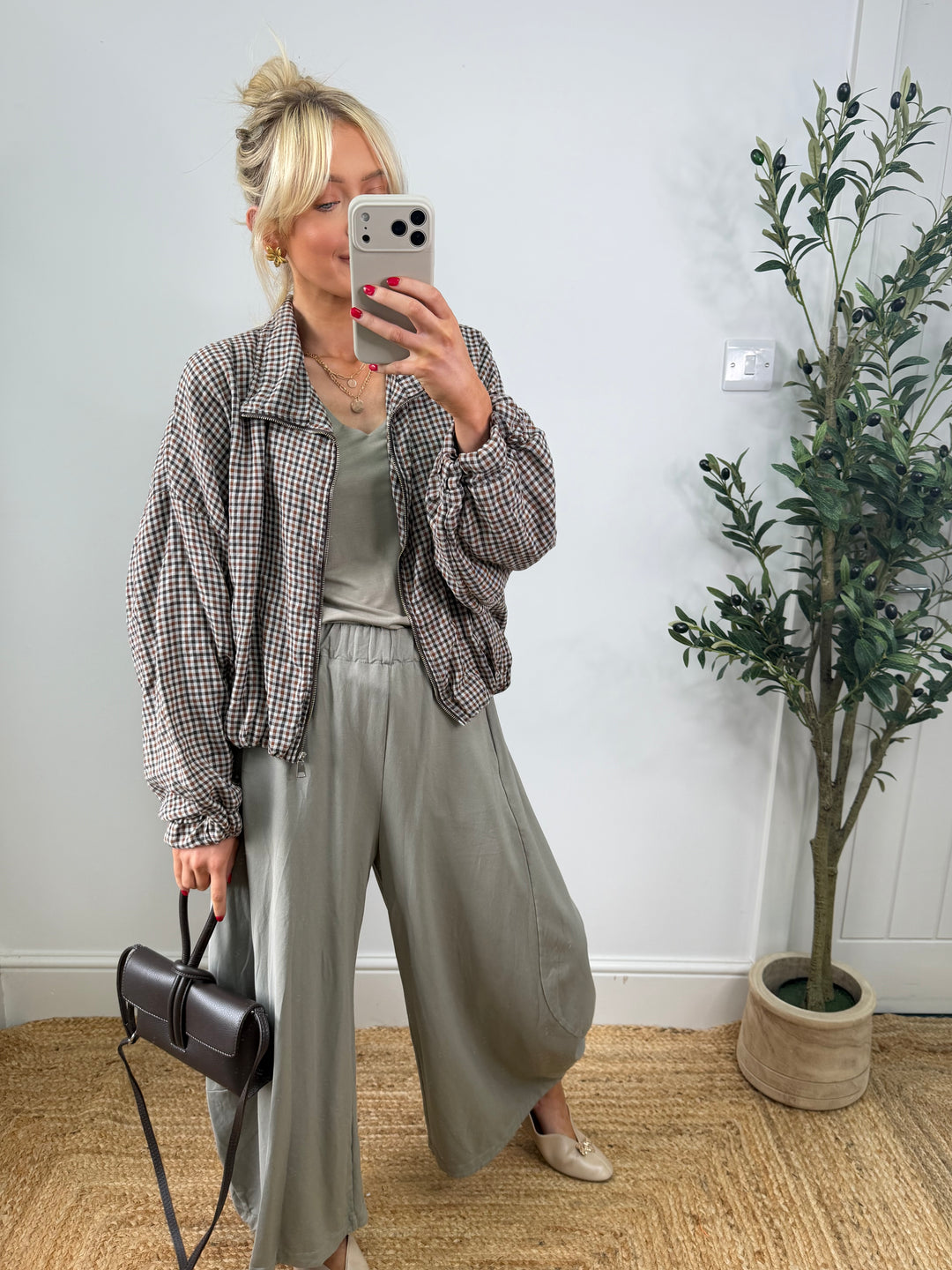 Nicole Check Bomber - Chocolate & Tan