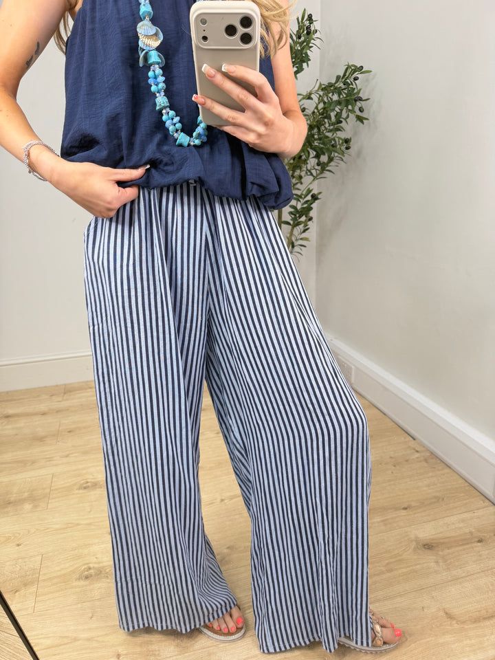 Nova Linen Pinstripe Trousers - Navy