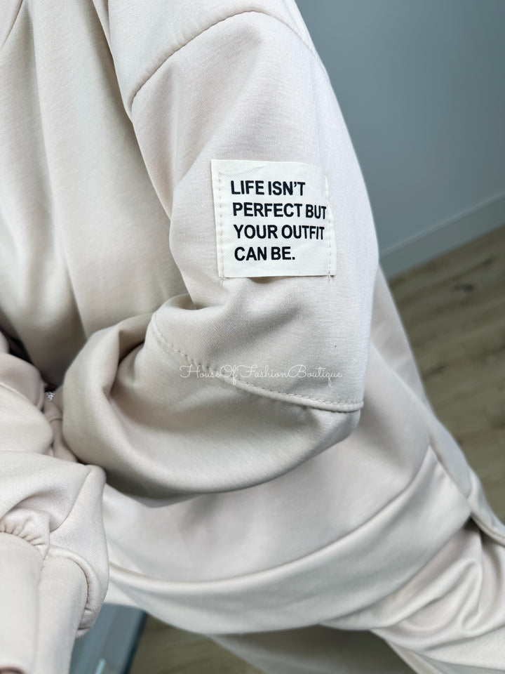 Slogan Patch Loungewear - Beige