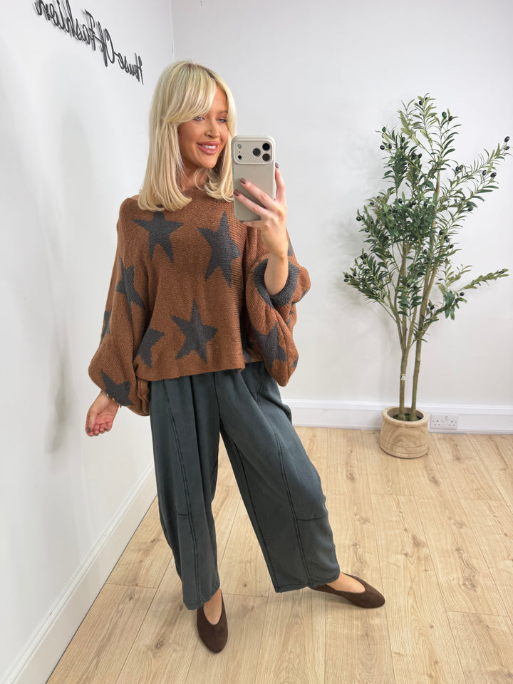 Sasha Star Knit - Rust & Charcoal