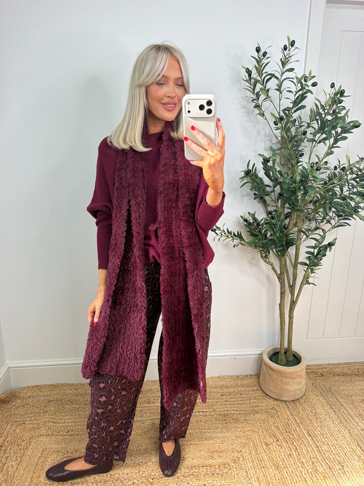 Faux Fur Scarf - Wine