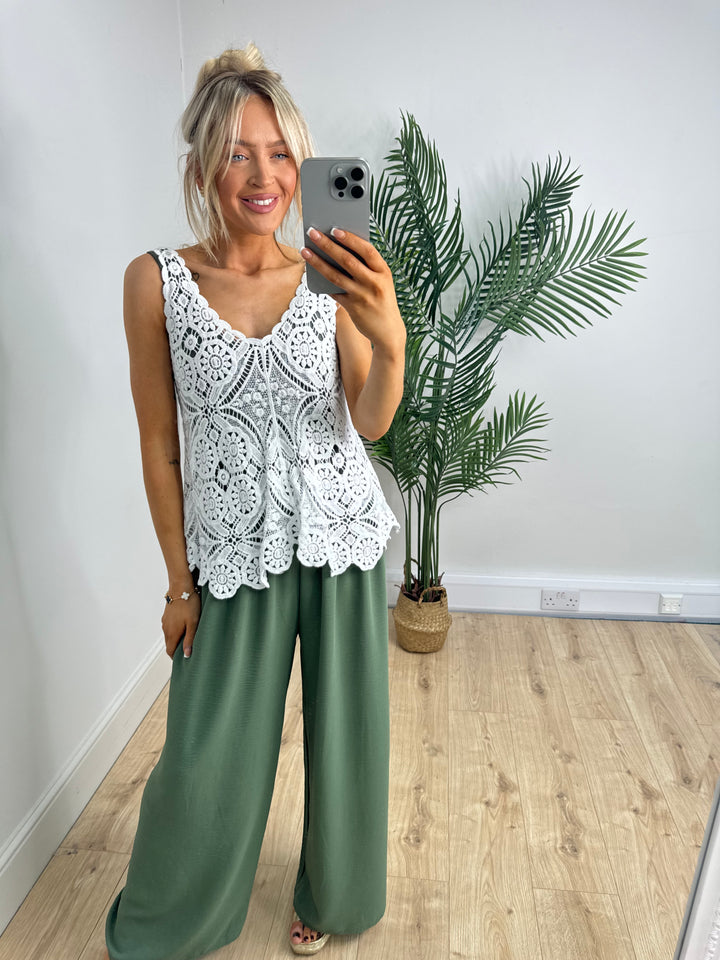 Betsy Crochet cami - White