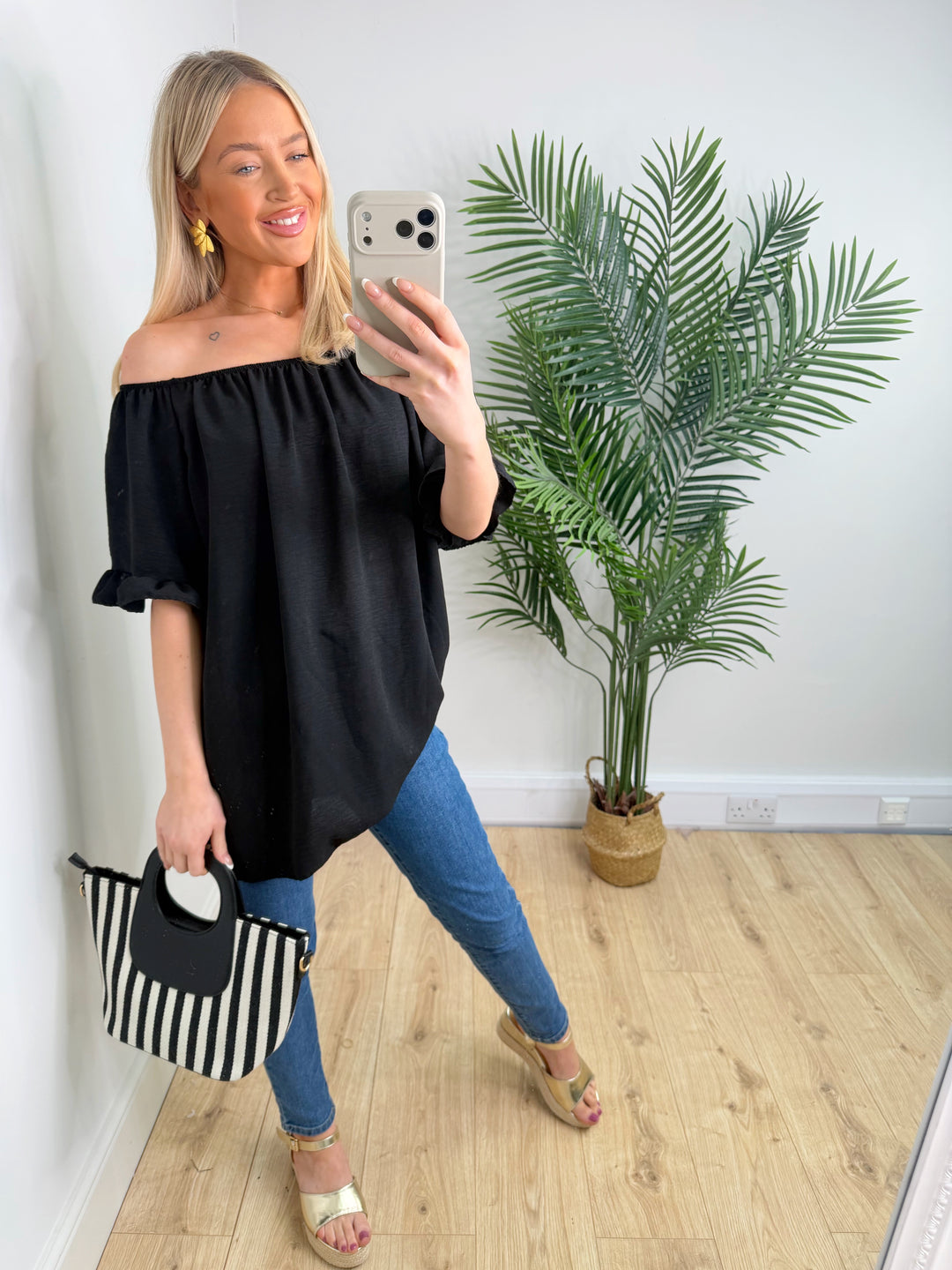 Ivy Frill Sleeve Bardot - Black