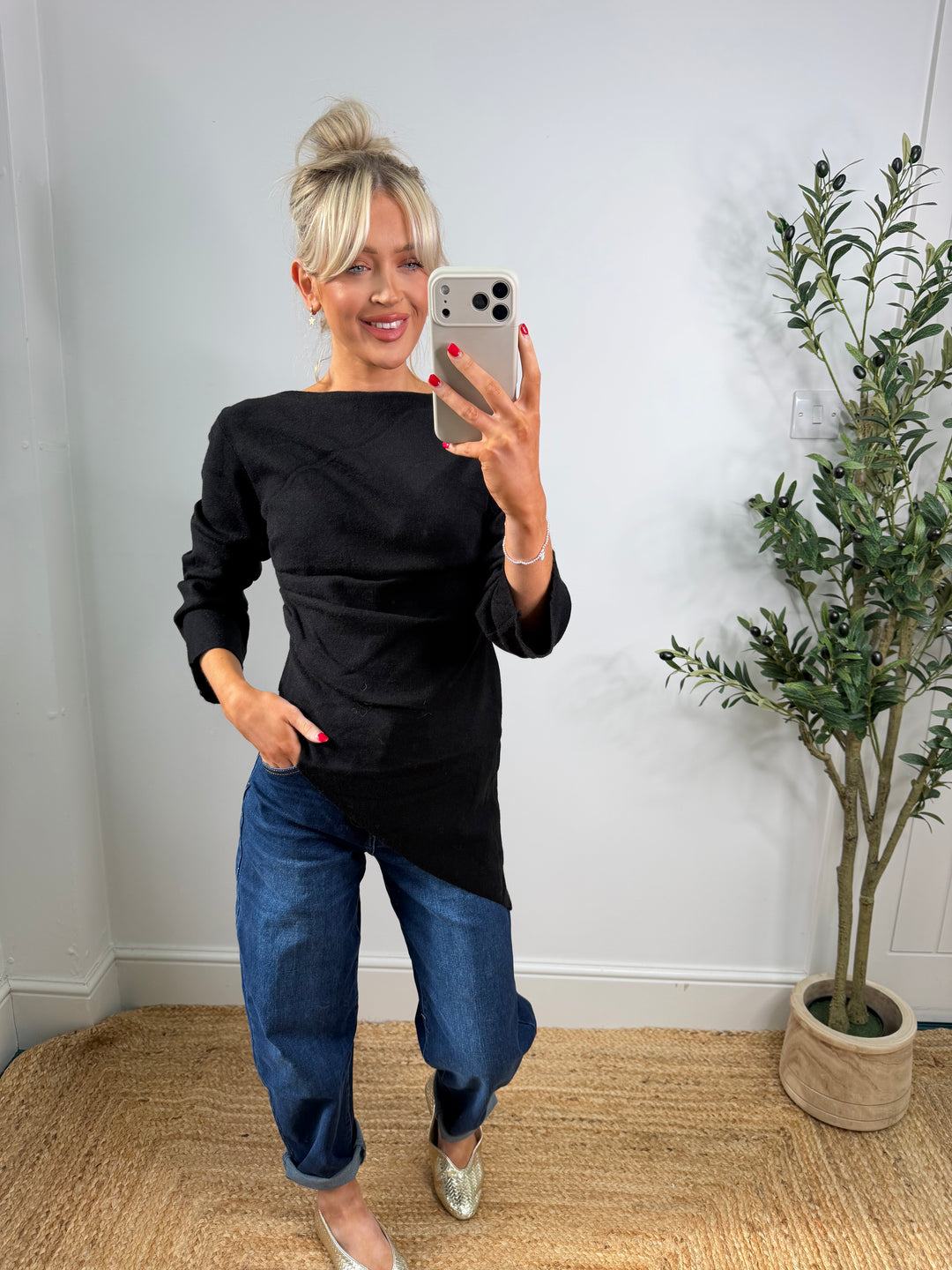 Ophelia Asymmetric Knit Top - Black
