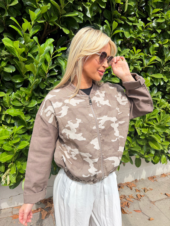 Louisa Denim Bomber - Mocha Camo