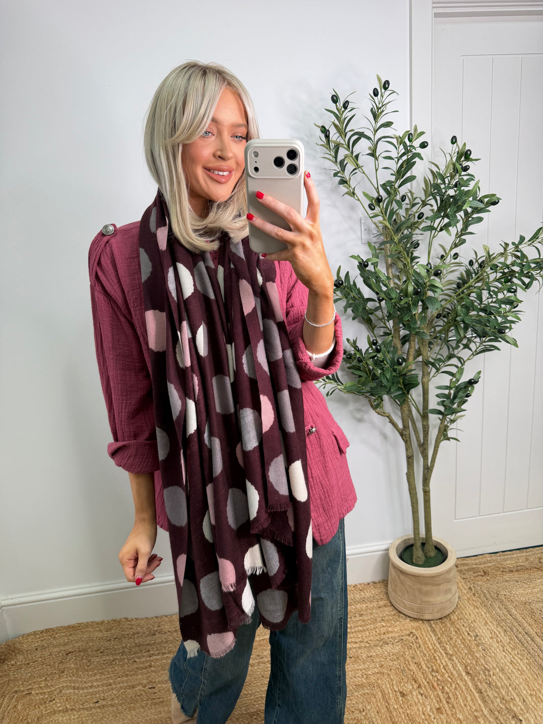 Burgundy Spot Scarf