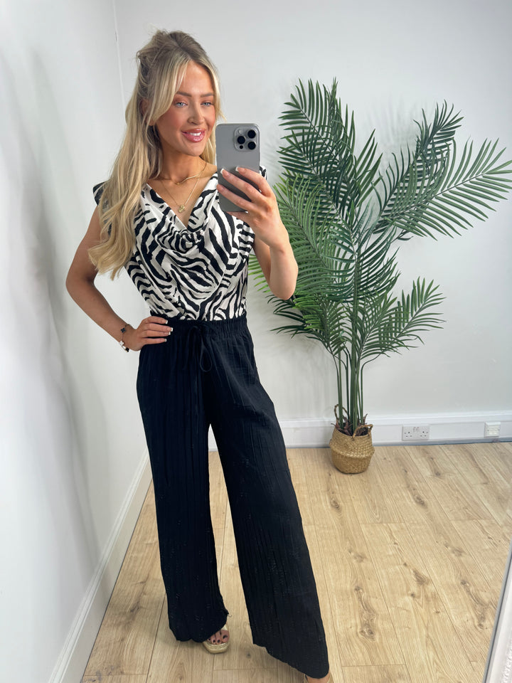 Lisa Cowl Neck Top - Zebra