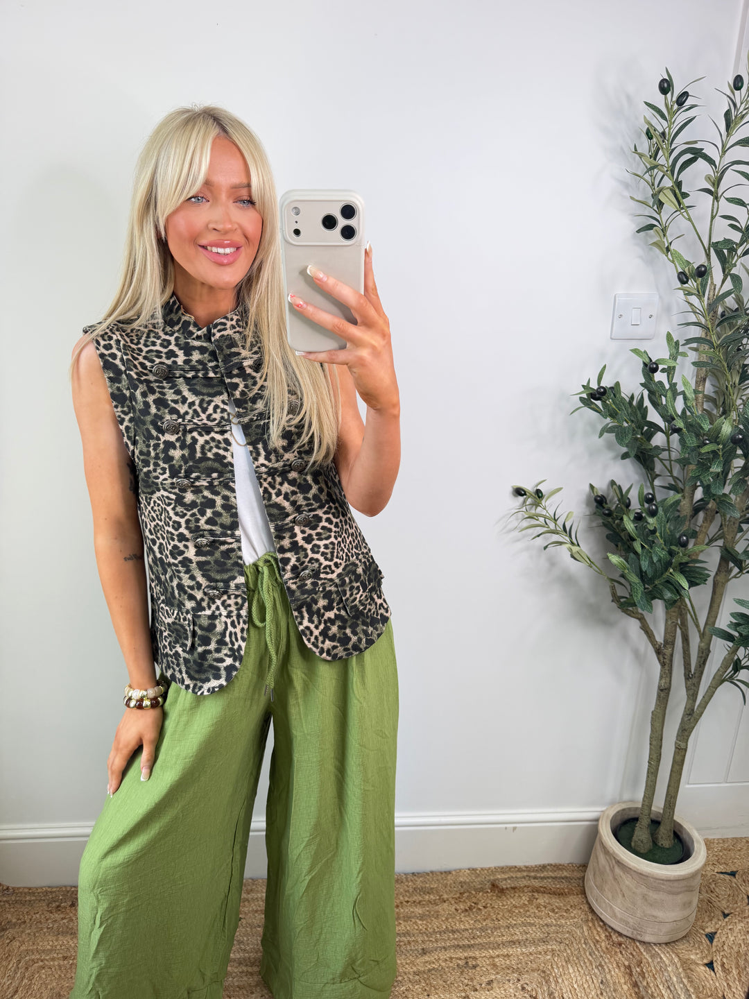 Leopard Military Waistcoat - Khaki